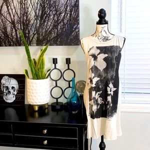 FREE PEOPLE Cream Beige Long Tank/Dress with Black/white Floral Print Medium